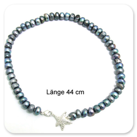 Farbige Süßwasserpelkette mit Seesternverschluss aus Silber