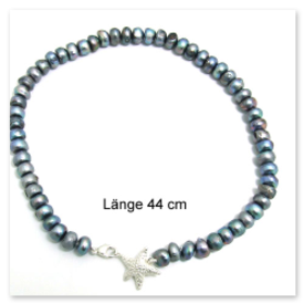 Farbige Süßwasserpelkette mit Seesternverschluss aus Silber