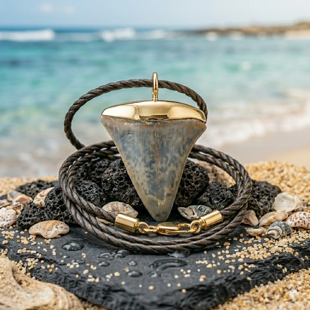 Einzigartiger Makohaizahn mit handgfertiger 585/000 gg Fassung